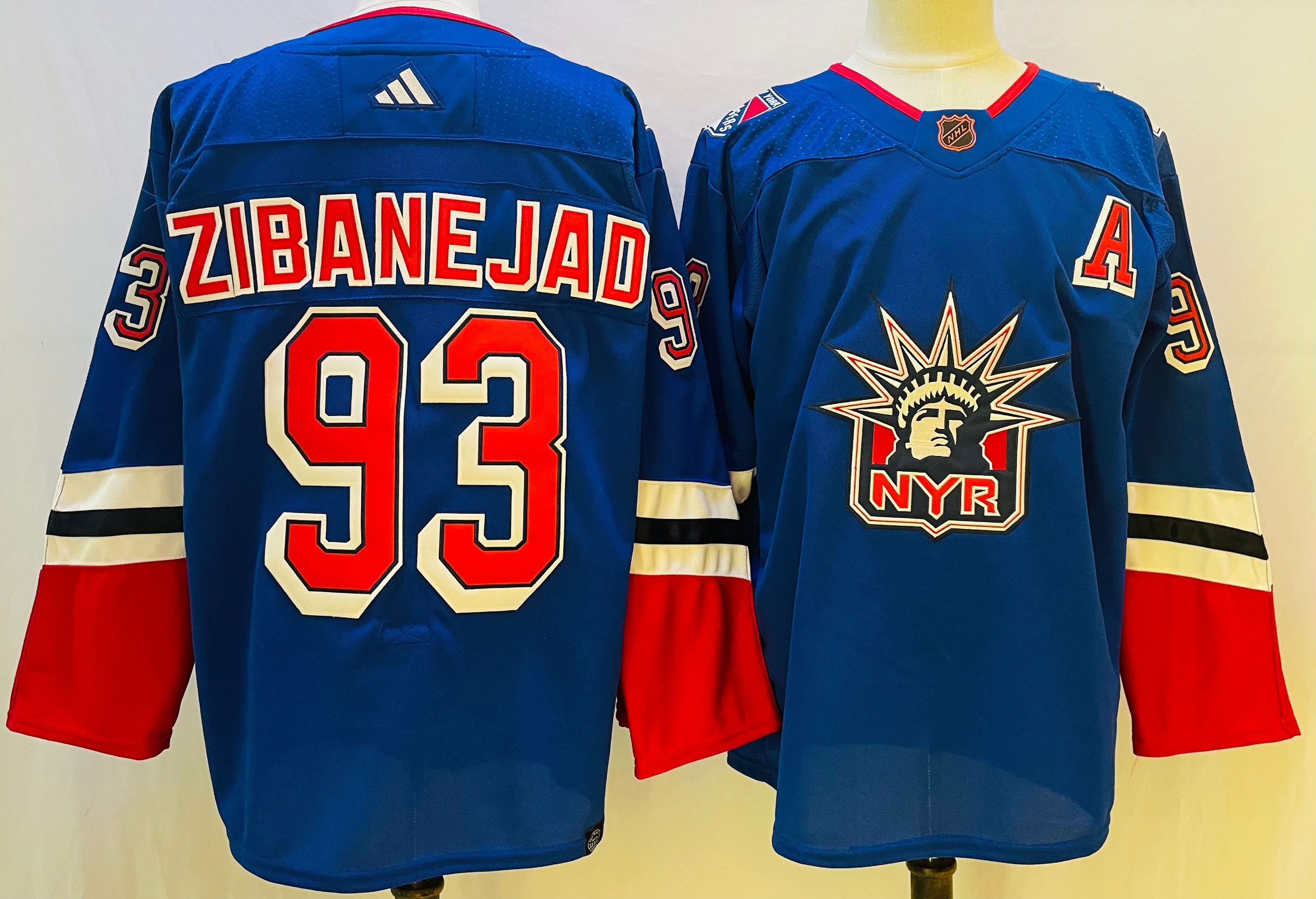 Men New York Rangers #93 Zibanejad Blue Throwback 2022 Adidas NHL Jerseys